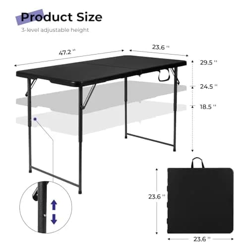 Byliable Folding Table 4 Foot | Heavy Duty Plastic Utility Table, Black, 4ft thumbnail 3