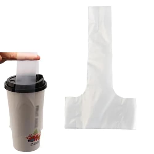 UtySty T-Type Drink Carrier Bags with Handle, 200 Pack, 12x23 cm (4.72x8.27 in) | Disposable PE Bags for Coffee, Milk Tea, Juice thumbnail 1