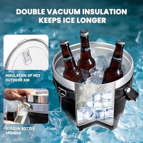 COKTIK 7L Insulated Ice Bucket with Lid | Double Wall Vacuum Stainless Steel Keeps Drinks Cold 24H thumbnail 4