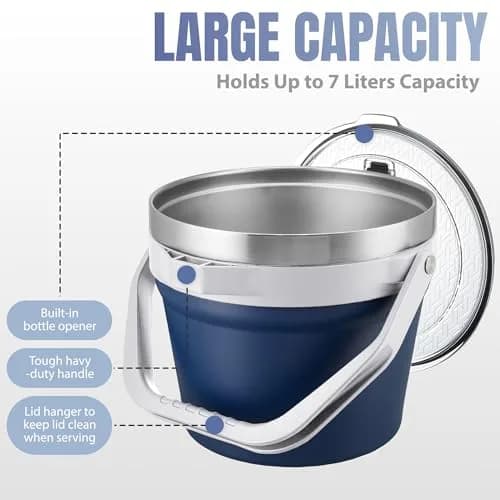 COKTIK 7L Vacuum Insulated Ice Bucket with Lid and Scoop & Tongs | Large Capacity Stainless Steel Beverage Bucket for Parties thumbnail 4
