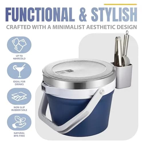 COKTIK 7L Vacuum Insulated Ice Bucket with Lid and Scoop & Tongs | Large Capacity Stainless Steel Beverage Bucket for Parties thumbnail 6