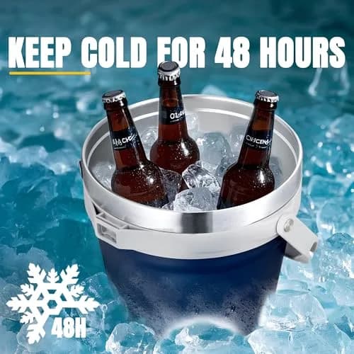 COKTIK 7L Vacuum Insulated Ice Bucket with Lid and Scoop & Tongs | Large Capacity Stainless Steel Beverage Bucket for Parties thumbnail 7