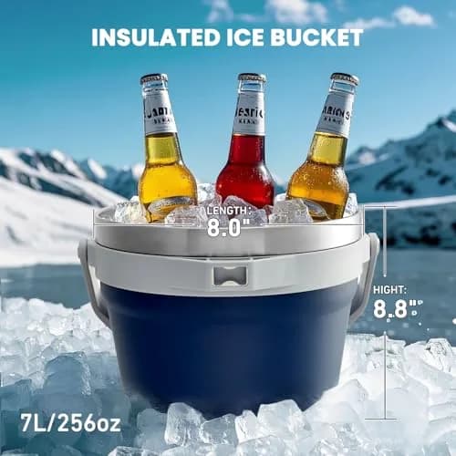 COKTIK 7L Vacuum Insulated Ice Bucket with Lid and Scoop & Tongs | Large Capacity Stainless Steel Beverage Bucket for Parties thumbnail 2