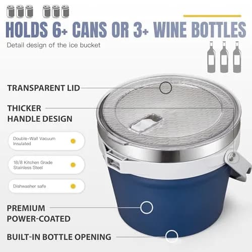 COKTIK 7L Vacuum Insulated Ice Bucket with Lid and Scoop & Tongs | Large Capacity Stainless Steel Beverage Bucket for Parties thumbnail 3
