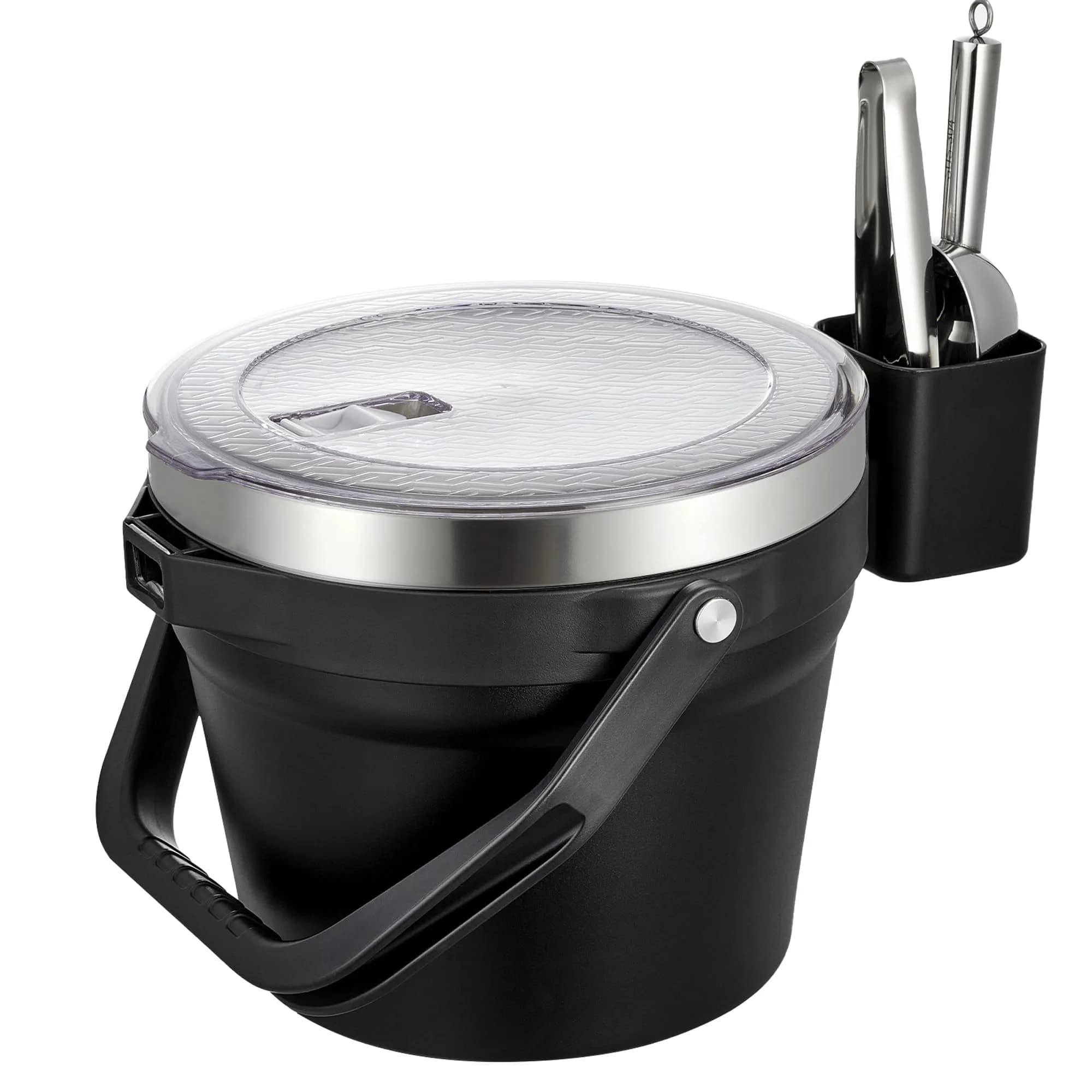 COKTIK 7L Vacuum Insulated Ice Bucket with Lid & Tongs | Large Capacity Stainless Steel Beverage Bucket for Parties — Carbon Black Suit
