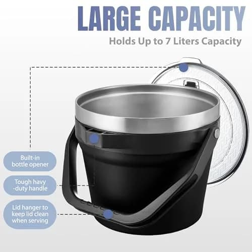 COKTIK 7L Vacuum Insulated Ice Bucket with Lid & Tongs | Large Capacity Stainless Steel Beverage Bucket for Parties thumbnail 7