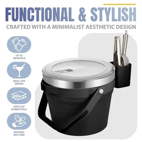 COKTIK 7L Vacuum Insulated Ice Bucket with Lid & Tongs | Large Capacity Stainless Steel Beverage Bucket for Parties thumbnail 8