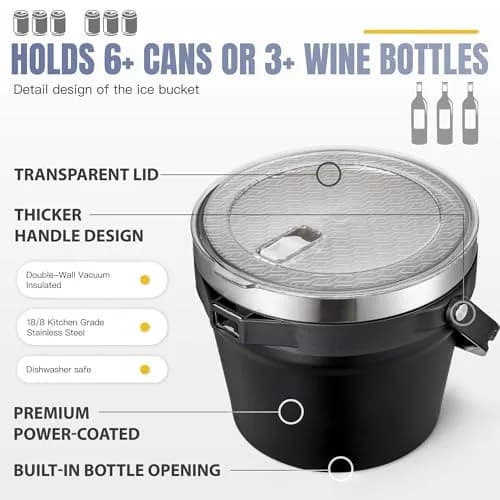 COKTIK 7L Vacuum Insulated Ice Bucket with Lid & Tongs | Large Capacity Stainless Steel Beverage Bucket for Parties thumbnail 3