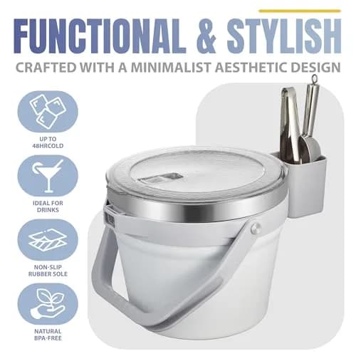 COKTIK 7L Vacuum Insulated Ice Bucket with Lid & Tongs | Large Capacity Stainless Steel Beverage Bucket for Parties thumbnail 8