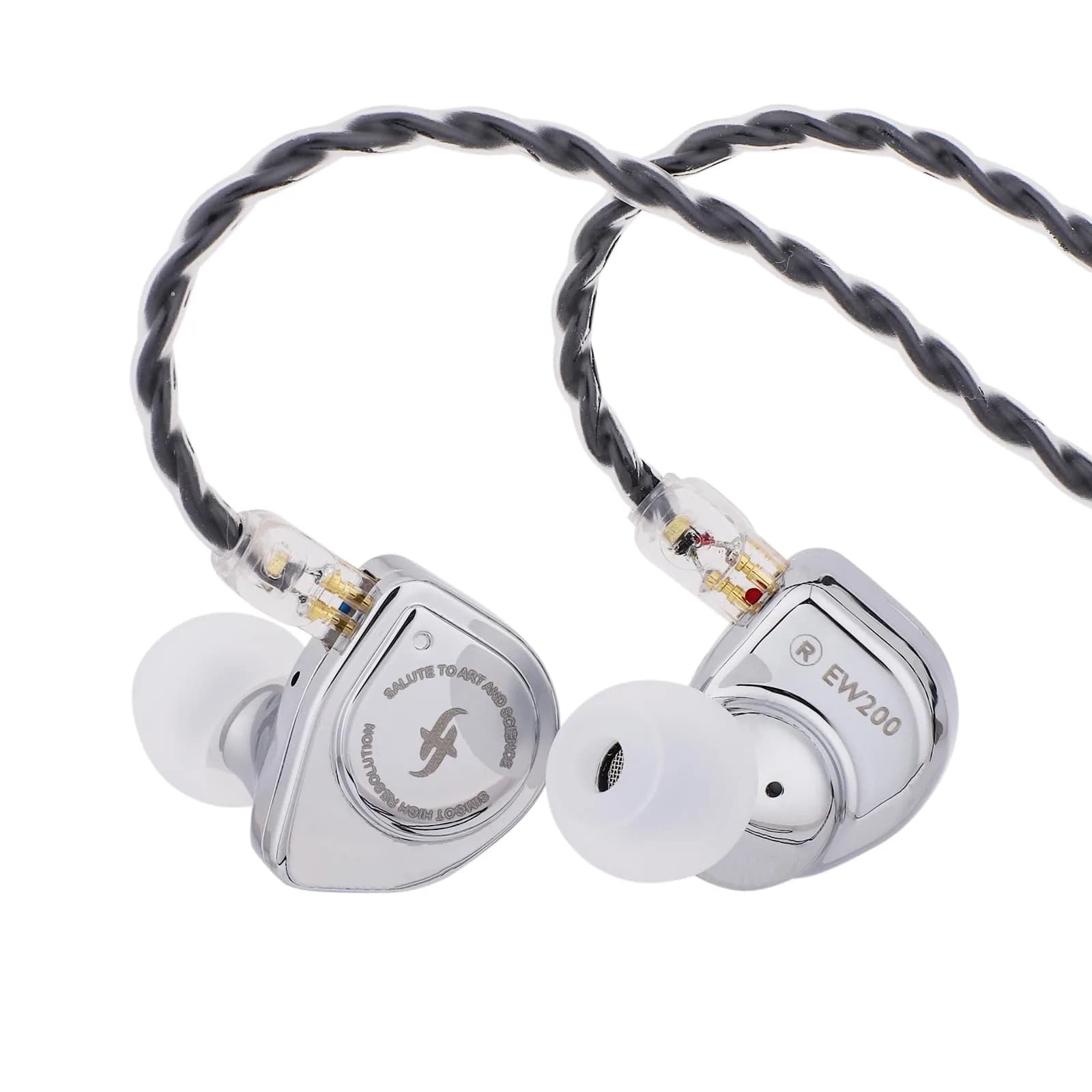 Linsoul SIMGOT EW200 In-Ear Earphones with 10mm SCP Diaphragm Dynamic Driver, Silver | 10mm Dynamic Driver, 16Ω Impedance, 126dB Sensitivity — EW200 DSP