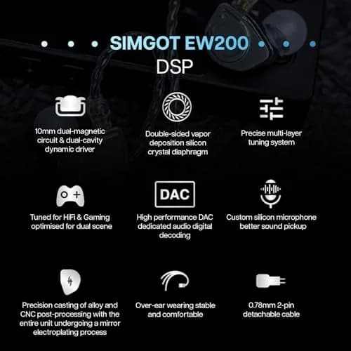 Linsoul SIMGOT EW200 In-Ear Earphones with 10mm SCP Diaphragm Dynamic Driver, 16Ω Impedance, 126dB Sensitivity | Silver Metal Body, Detachable 0.78mm 2-pin Silver-Plated OFC Cable thumbnail 4