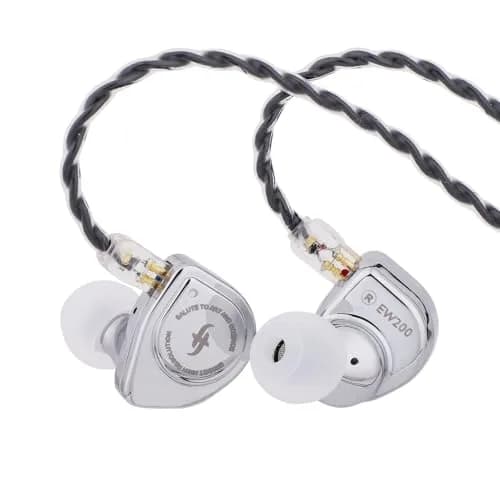 Linsoul SIMGOT EW200 In-Ear Earphones with 10mm SCP Diaphragm Dynamic Driver, Silver | 10mm Dynamic Driver, 16Ω Impedance, 126dB Sensitivity — EW200 With Mic