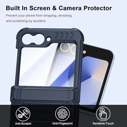 spoovcto Military-Grade Protection Case for Samsung Galaxy Z Flip 6 & Flip 7 FE with Hinge Protection & Screen Protector (Dark Blue) thumbnail 5