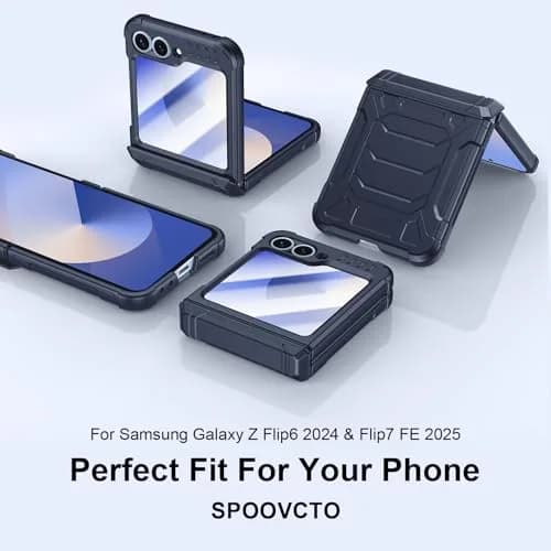 spoovcto Military-Grade Protection Case for Samsung Galaxy Z Flip 6 & Flip 7 FE with Hinge Protection & Screen Protector (Dark Blue) thumbnail 2