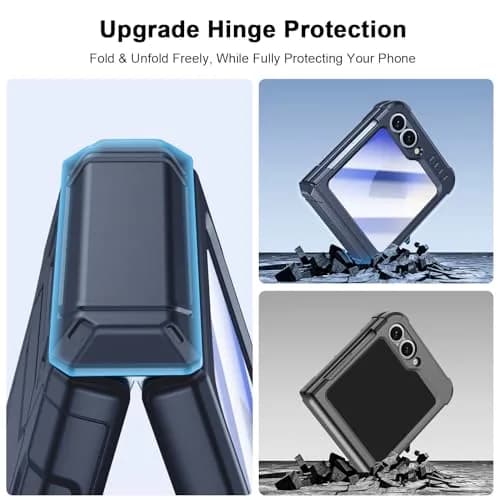spoovcto Military-Grade Protection Case for Samsung Galaxy Z Flip 6 & Flip 7 FE with Hinge Protection & Screen Protector (Dark Blue) thumbnail 4