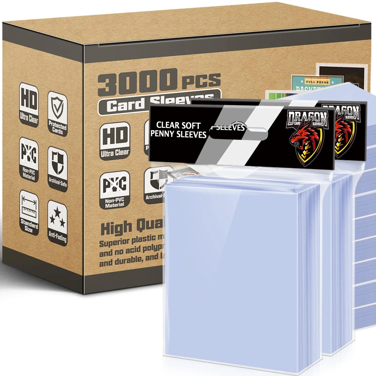 Kitoyz 3000 Count Card Sleeves & Top Loaders | Bulk Value for Large Collections - main product image