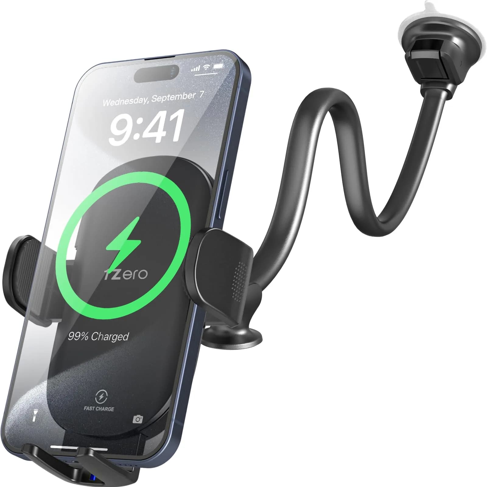 1Zero Solid Car Truck Phone Mount Holder 14" Arm | Wireless Charger & Secure Fit — Upgraded Wireless Charger Holder