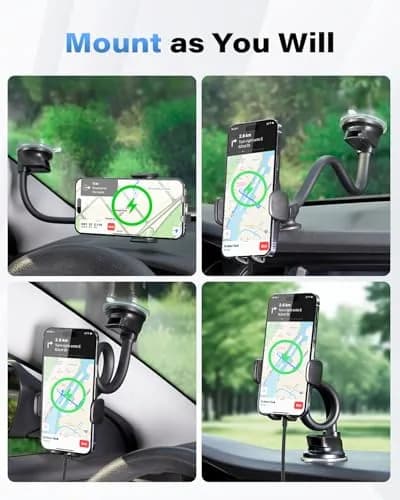 1Zero Solid Car Truck Phone Mount Holder 14" Arm | Wireless Charger & Secure Fit thumbnail 5