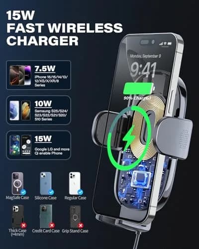 1Zero Solid Car Truck Phone Mount Holder 14" Arm | Wireless Charger & Secure Fit thumbnail 6