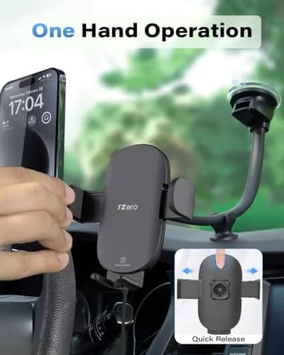 1Zero Solid Car Truck Phone Mount Holder 14" Arm | Wireless Charger & Secure Fit thumbnail 3
