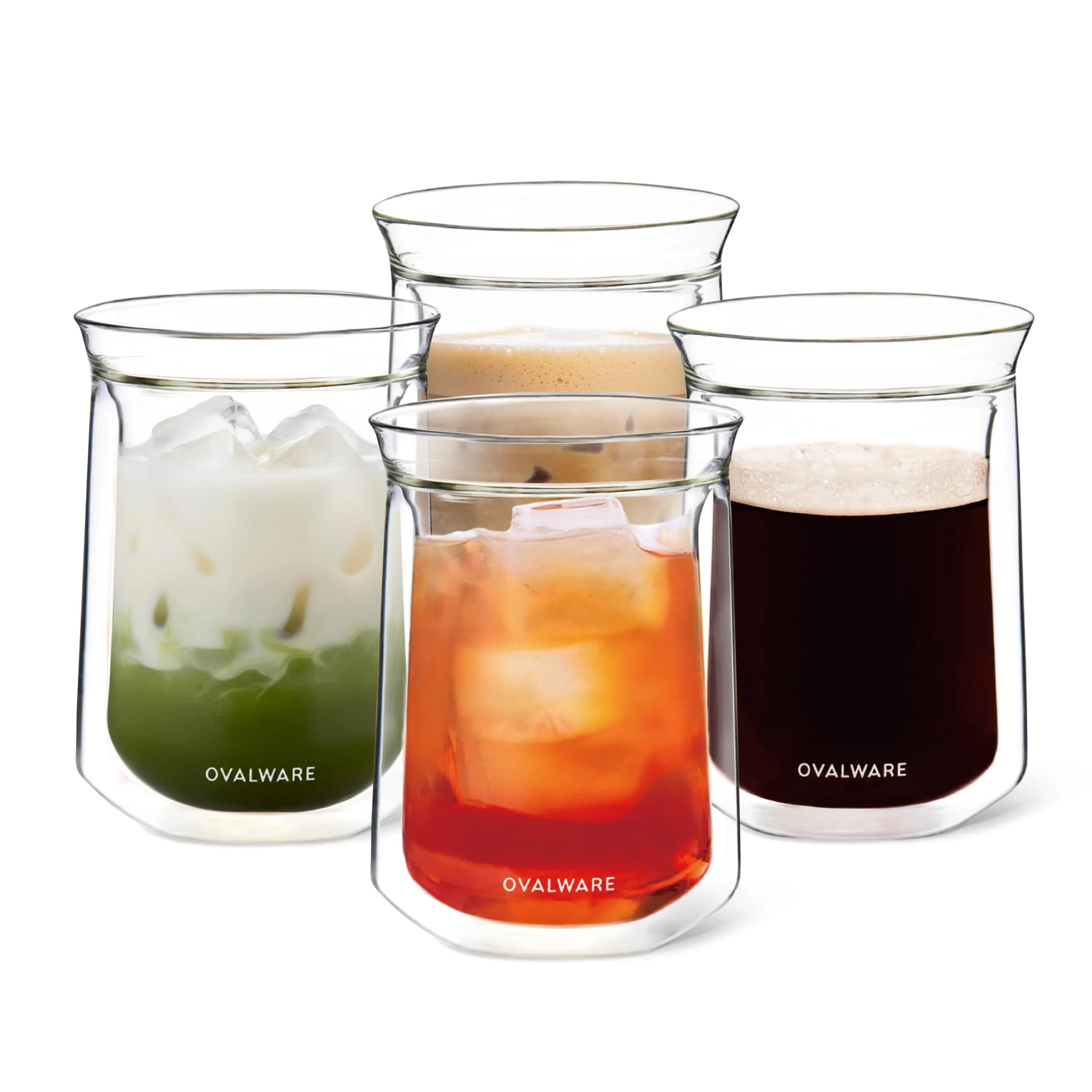 ovalware Double Wall Insulated Glass Cup Set of 4 | Borosilicate Coffee & Beverage Mug — 12 Fluid Ounces