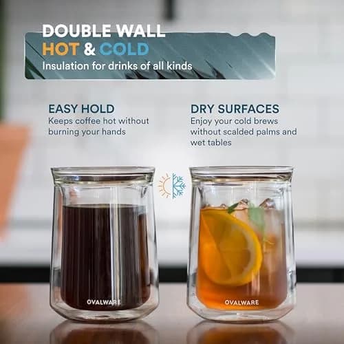 ovalware Double Wall Insulated Glass Cup Set of 4 | Borosilicate Coffee & Beverage Mug thumbnail 5