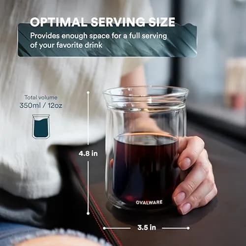 ovalware Double Wall Insulated Glass Cup Set of 4 | Borosilicate Coffee & Beverage Mug thumbnail 2
