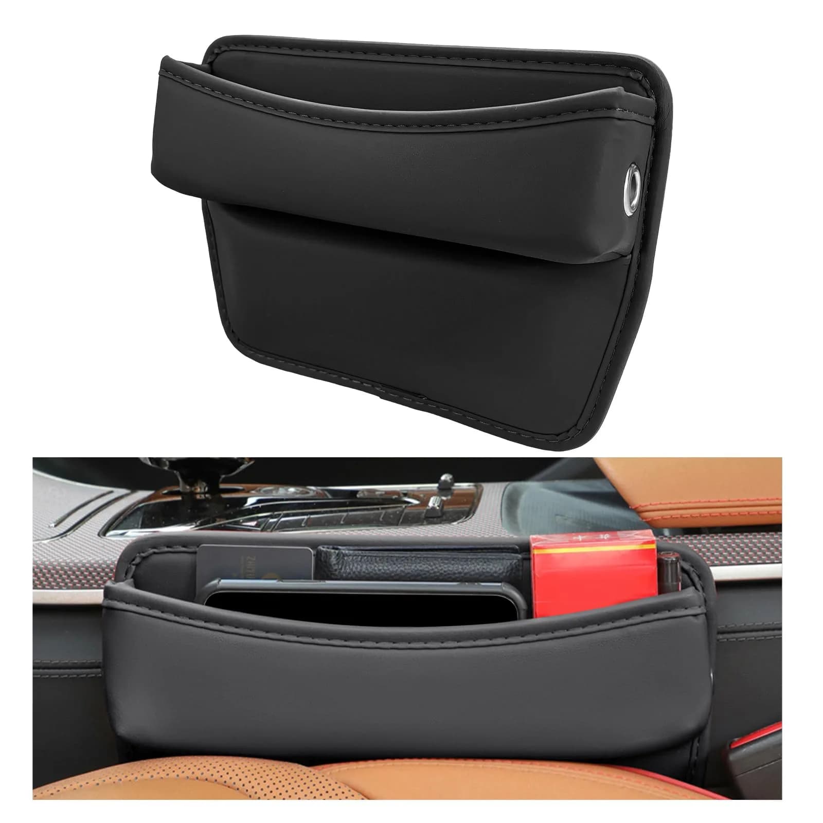 DXNQ Leather Car Seat Gap Filler Organizer 11.42×7.87 inches | Keeps Car Tidy & Stylish — Black