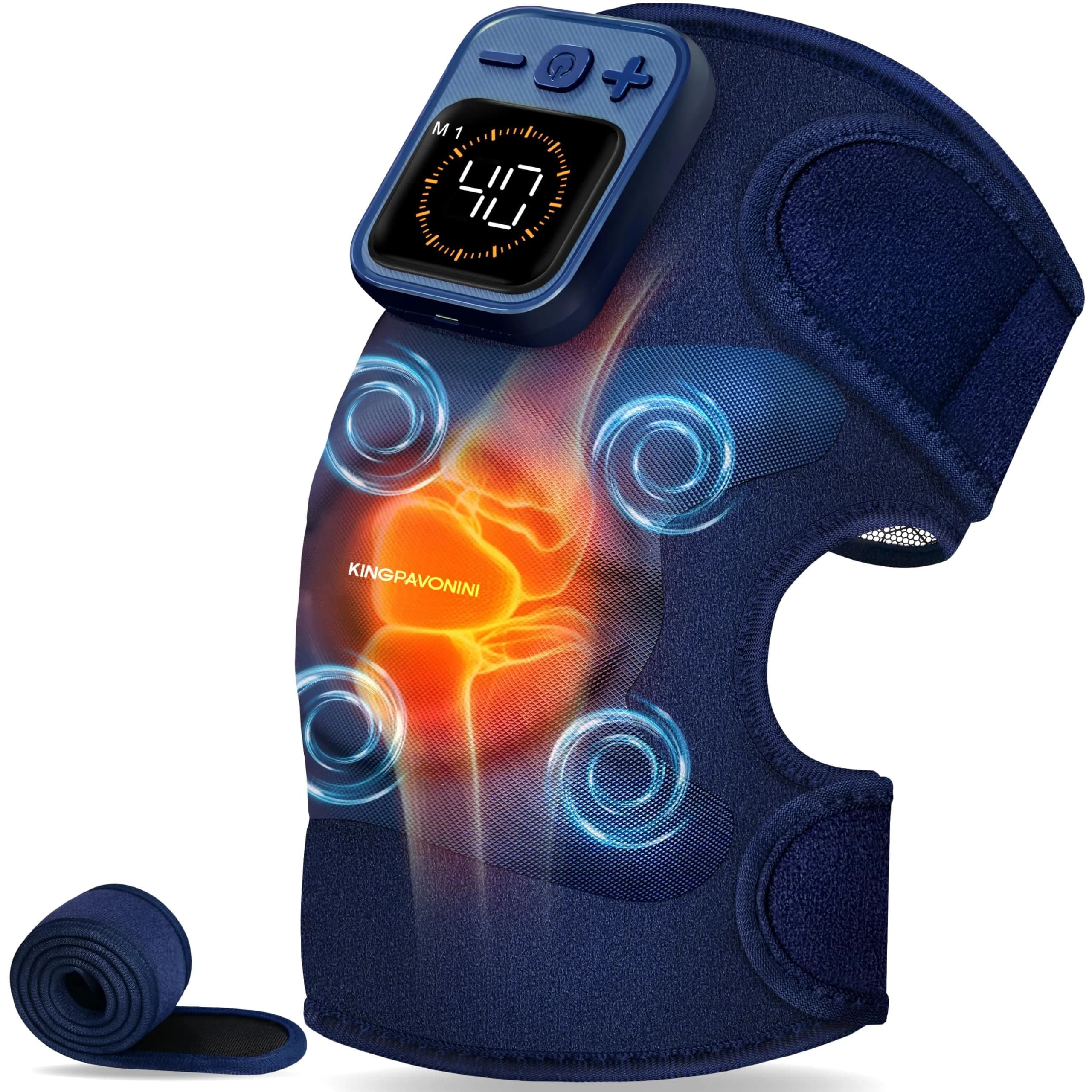 KingPavonini Knee Massager for Pain Relief, Heating Pad for Knee, Blue 1.0 | 5 Heat & Vibration Modes, Cordless, Gift-Ready - main product image