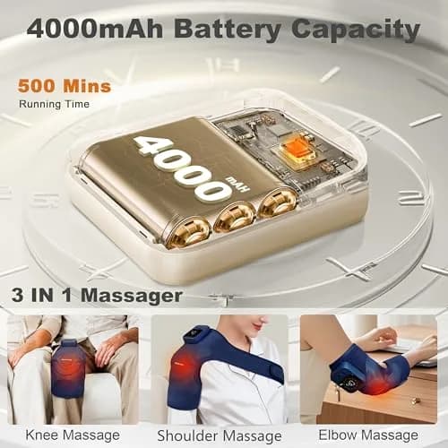 KingPavonini Knee Massager with Heat and Vibration, 4 Motors, 2X Massage Area, 4000mAh Battery, Blue thumbnail 6