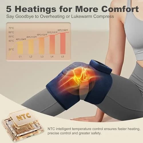 KingPavonini Knee Massager with Heat and Vibration, 4 Motors, 2X Massage Area, 4000mAh Battery, Blue thumbnail 3