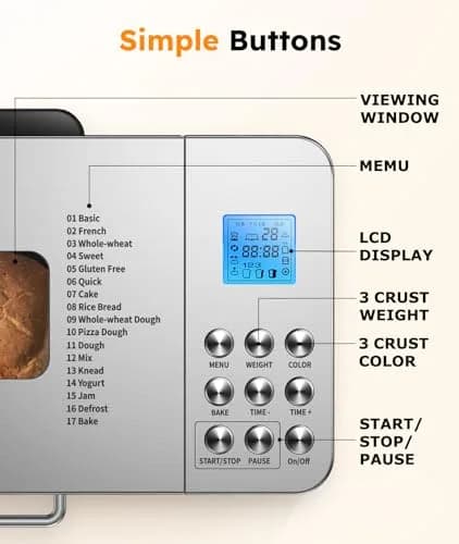 OSIPOTO 2LB Bread Maker 17 in 1 Stainless Steel | Automatic, Non-stick, 15 Hour Timer thumbnail 7