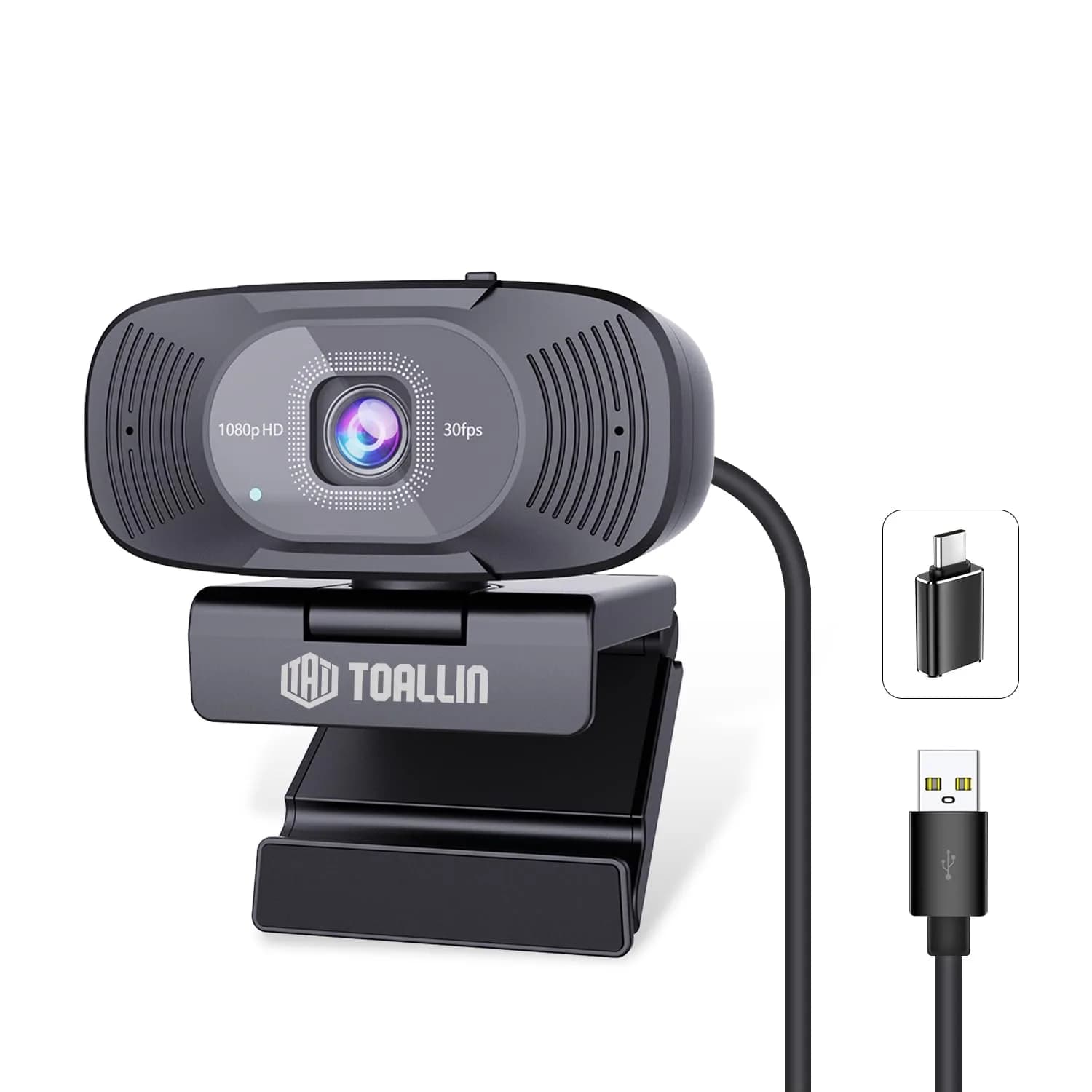 TOALLIN 1080P Webcam with Windows Hello, IR Facial Recognition | Full HD, Privacy Cover, Microphone — 1080P Webcam