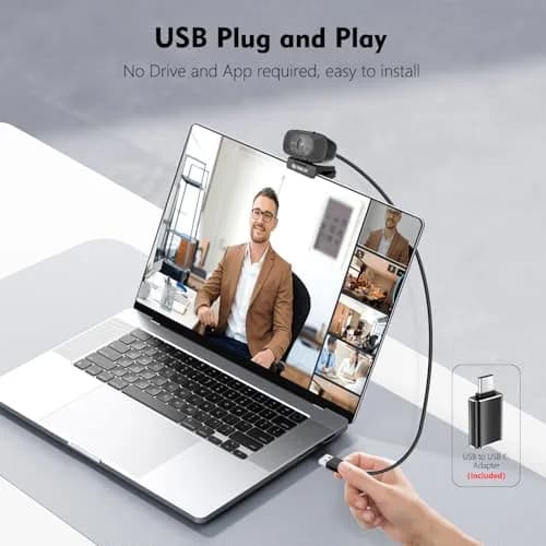 TOALLIN 1080P Full HD Webcam with Dual Microphones | 90° Wide Angle, Plug & Play for Video Calls thumbnail 6