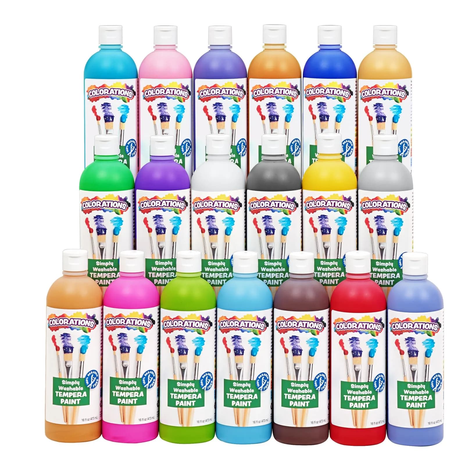 Colorations Paraben-Free Washable Tempera Paint Set, 19 Colors, Non-Toxic | Vibrant, Safe & Easy to Clean (70-120 chars)