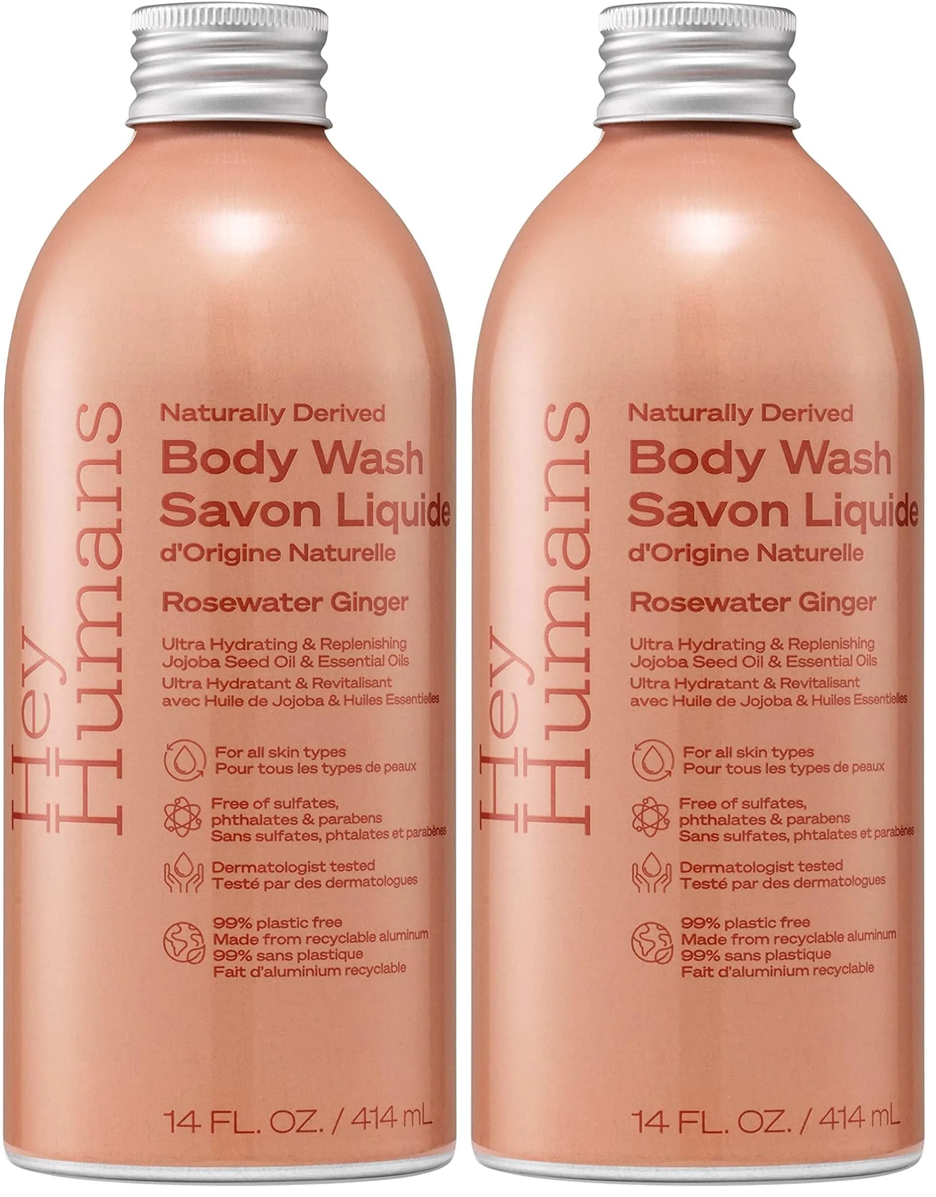 HEY HUMANS Rosewater Ginger Body Wash 13 oz | Vegan, Cruelty-Free, Hydrating — 13 Ounce