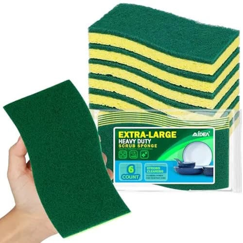 AIDEA XL Scrub Sponges 6-Count, Extra Large Heavy Duty Kitchen Cleaning Sponges | Industrial-Strength Scour Pads for Dishes - main product image