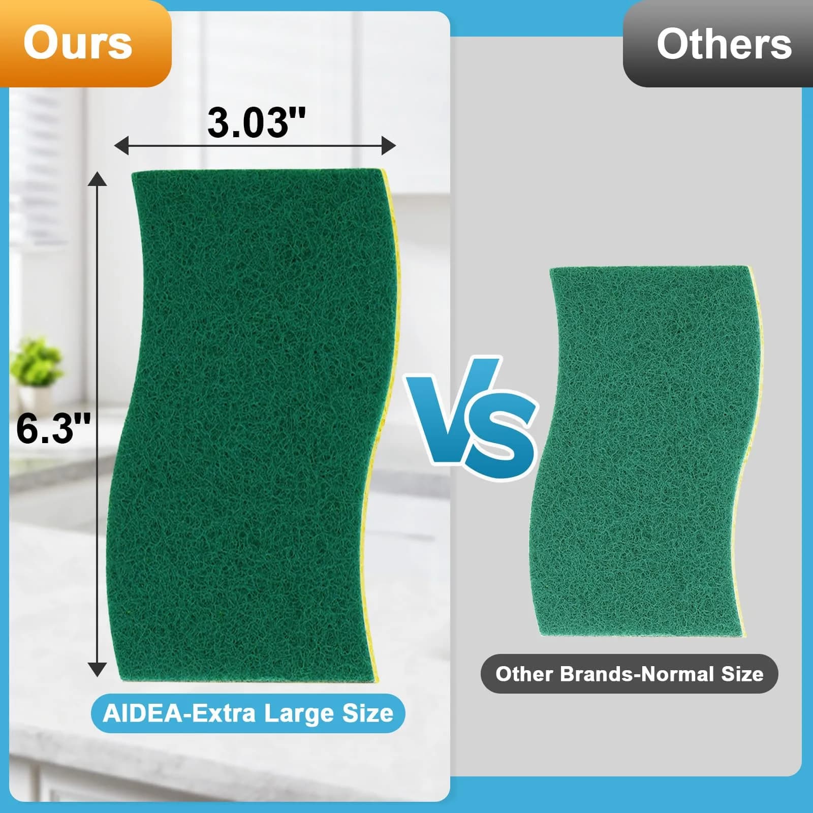 AIDEA XL Scrub Sponges 6-Count, Extra Large Heavy Duty Kitchen Cleaning Sponges | Industrial-Strength Scour Pads for Dishes - view 2