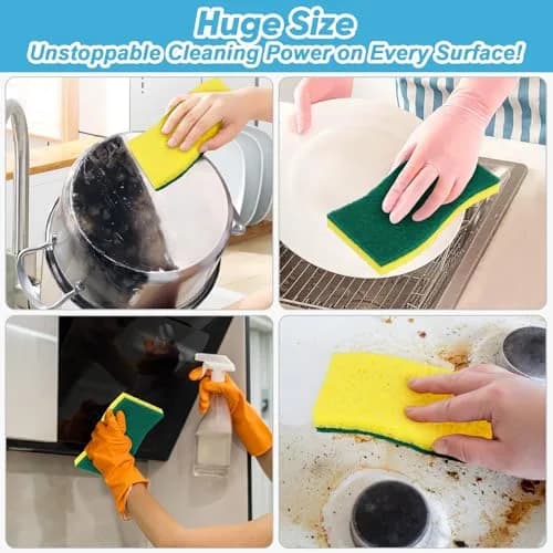 AIDEA XL Scrub Sponges Kitchen 6-Count, Heavy Duty Sponges for Dishes, Green-Extra Large | Dual-Sided Cleaning Power thumbnail 6