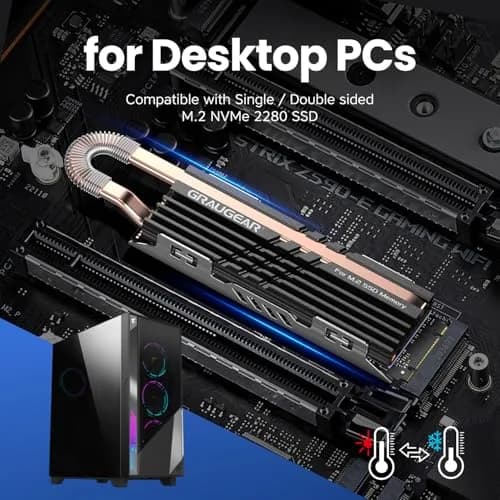 GRAUGEAR Heat Pipe Cooler for M.2 SSD 2280 | Copper & Aluminum Thermal Solution for High-Speed Gaming thumbnail 5