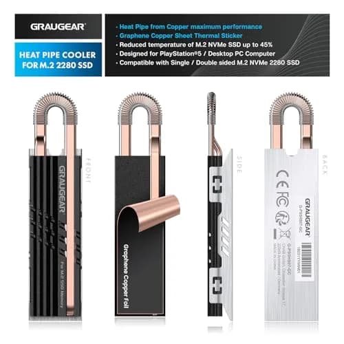 GRAUGEAR Heat Pipe Cooler for M.2 SSD 2280 | Copper & Aluminum Thermal Solution for High-Speed Gaming thumbnail 2