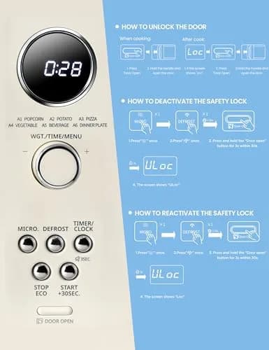 COMFEE' Retro Microwave Oven 0.9 Cu.Ft 900W | Compact Retro Kitchen Appliance thumbnail 7