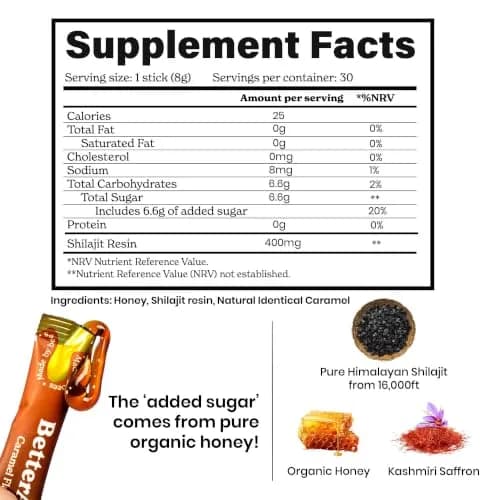 Better Alt Himalayan Shilajit Caramel Honey Sticks | Energy & Immunity Support | 30 Sticks thumbnail 7