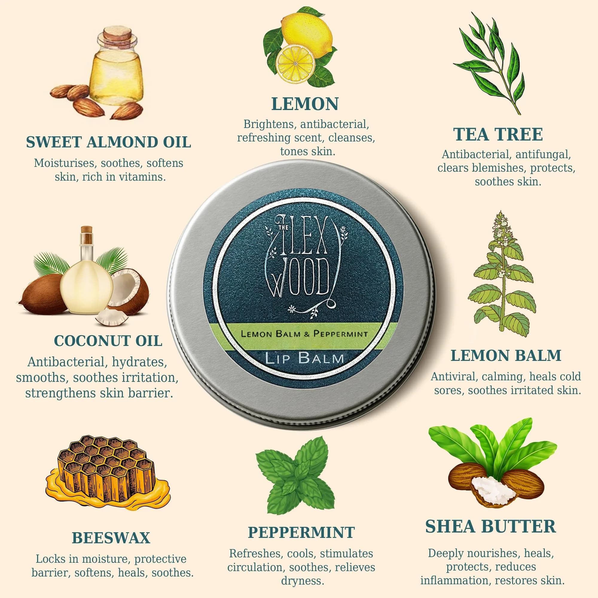 The Ilex Wood Natural Lemon Balm & Peppermint Lip Balm 3 Pack | Soothes Cold Sores, Moisturizes Dry Lips - view 3