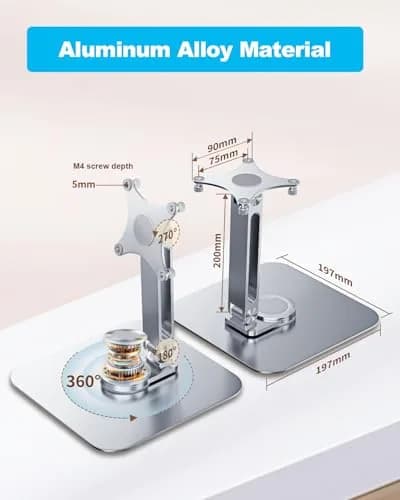 JUNEBOX 75x75mm VESA Monitor Mount Stand, M4 Anti-Loss Screws, Aluminum Alloy Base, Fits 7"-18" Small Portable Monitors, Silver Foldable Lay Flat Monitor Stand (Not Fit 100x100mm Vesa) thumbnail 5