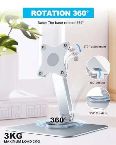 JUNEBOX 75x75mm VESA Monitor Mount Stand, M4 Anti-Loss Screws, Aluminum Alloy Base, Fits 7"-18" Small Portable Monitors, Silver Foldable Lay Flat Monitor Stand (Not Fit 100x100mm Vesa) thumbnail 8