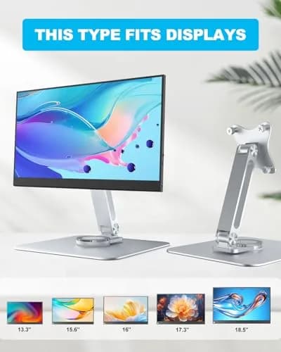 JUNEBOX 75x75mm VESA Monitor Mount Stand, M4 Anti-Loss Screws, Aluminum Alloy Base, Fits 7"-18" Small Portable Monitors, Silver Foldable Lay Flat Monitor Stand (Not Fit 100x100mm Vesa) thumbnail 2