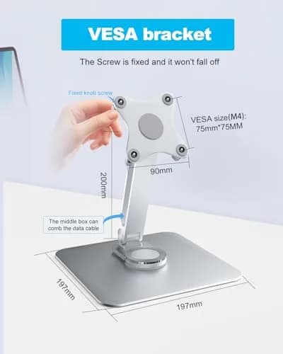 JUNEBOX 75x75mm VESA Monitor Mount Stand, M4 Anti-Loss Screws, Aluminum Alloy Base, Fits 7"-18" Small Portable Monitors, Silver Foldable Lay Flat Monitor Stand (Not Fit 100x100mm Vesa) thumbnail 3
