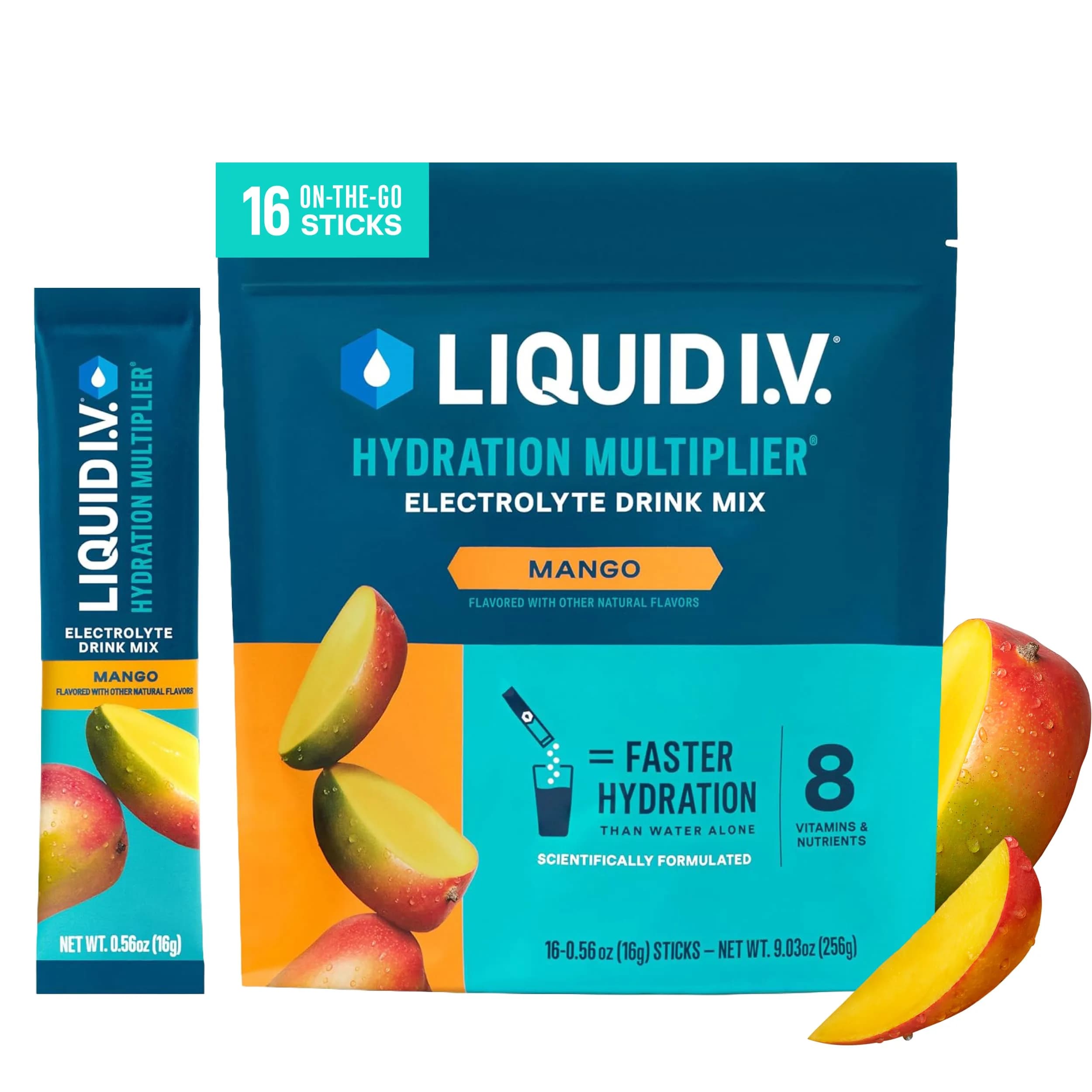 Liquid I.V. Hydration Electrolytes Mango 16 Count | Fast Hydration Support with Clinically Tested Nutrients — Mango