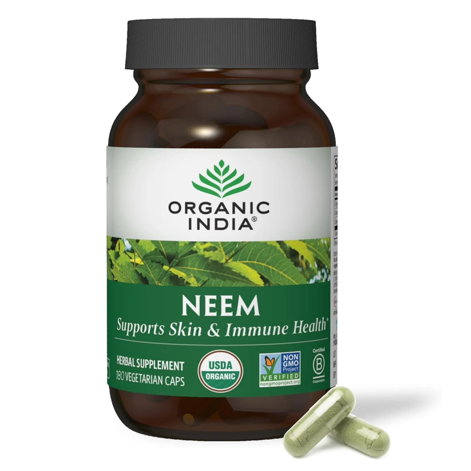 ORGANIC INDIA Neem Leaf Capsules | Herbal Supplement for Immunity & Detox, 180 Capsules — Capsule
